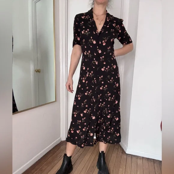 Reformation Black Floral Midi Dress - Picture 3 of 9